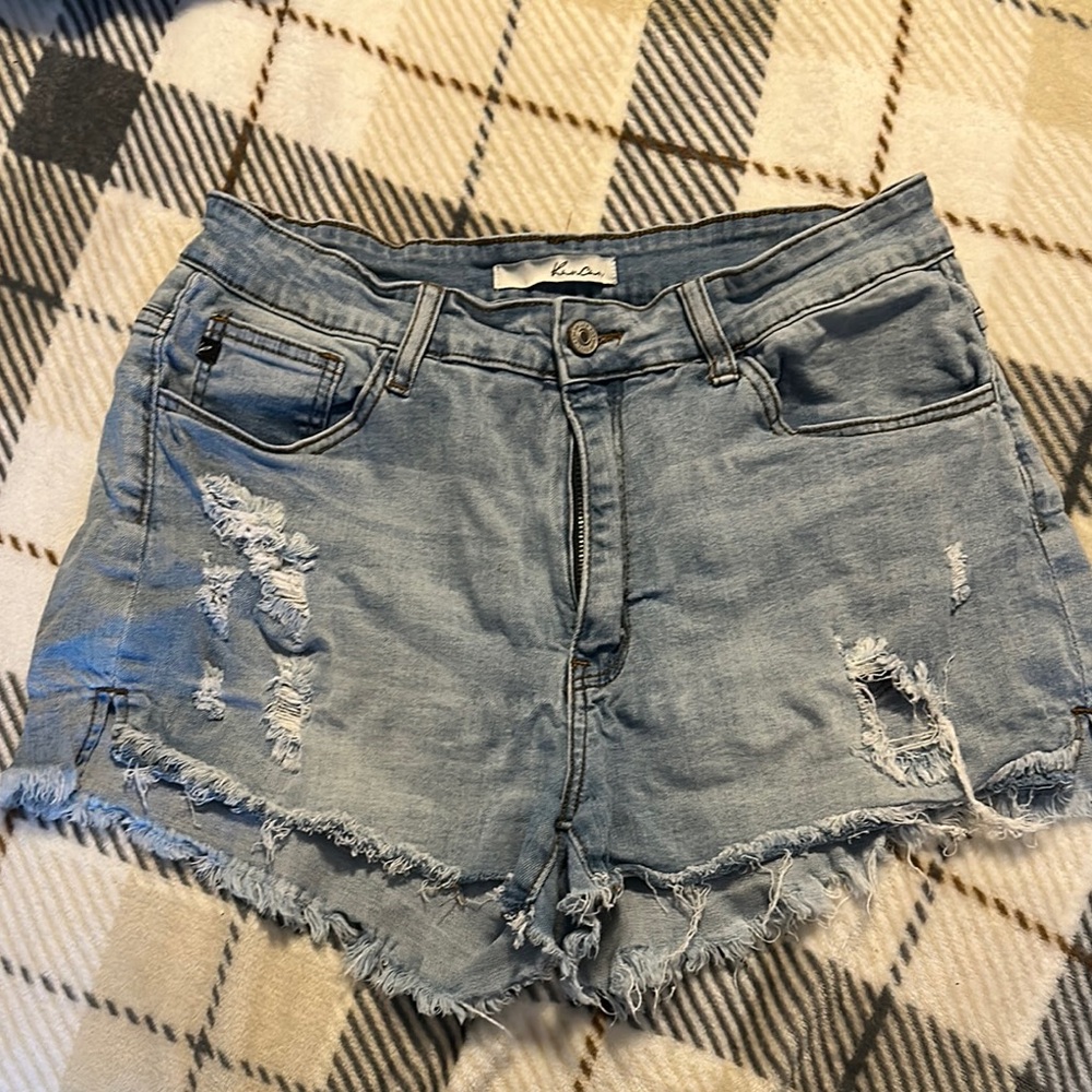 KanCan Blue Distressed Jean Shorts Raw Hem